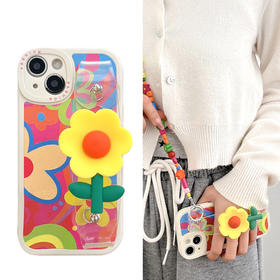 小黄花腕带适用苹果14手机壳涂鸦iPhone13斜挎绳12promax硅胶软壳_HLY