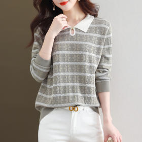 秋季新款，条纹针织打底衫长袖上衣时尚洋气女装早秋娃娃领毛衣CC-28-6667