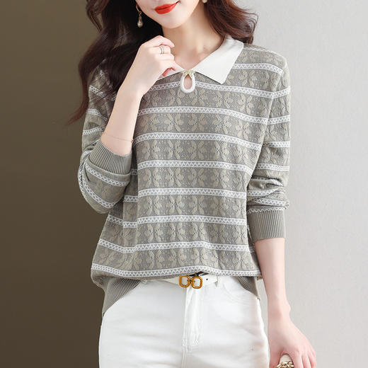 秋季新款，条纹针织打底衫长袖上衣时尚洋气女装早秋娃娃领毛衣CC-28-6667 商品图0