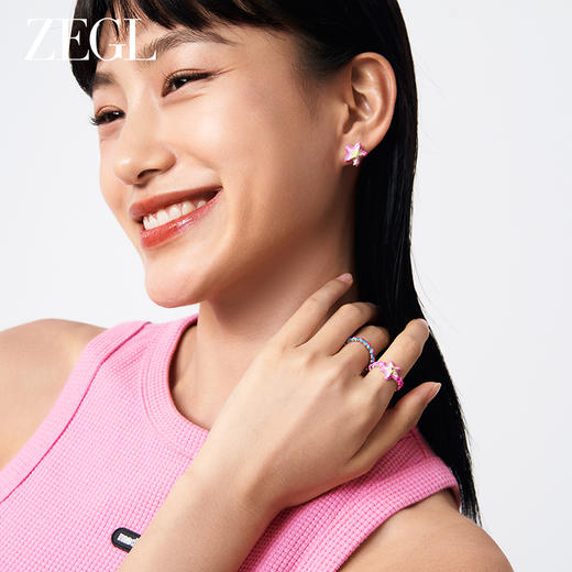 ZEGL设计师粉色芭比风戒指女夏日多巴胺指环小众设计开口食指戒子 商品图7
