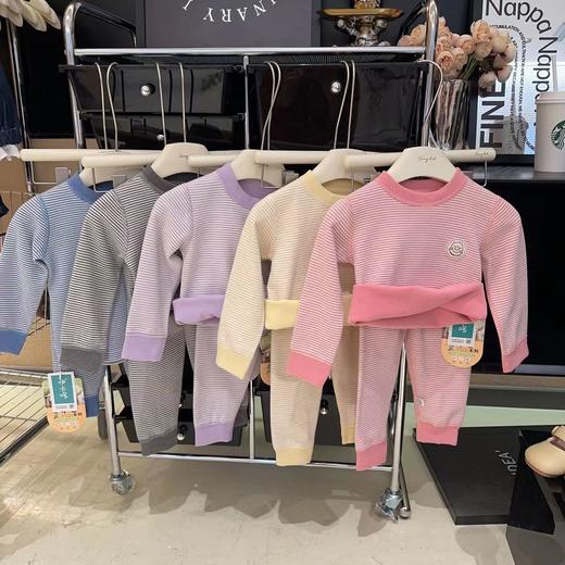儿童条纹无骨保暖衣套装男女童德绒高领秋衣秋裤宝宝家居服睡 商品图1