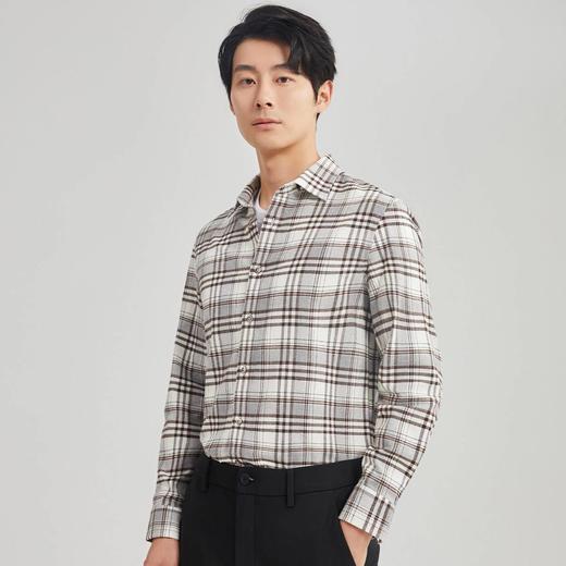 【100%棉】圣得西磨毛保暖商务休闲纯棉长袖衬衫秋冬新款格纹衬衣2352954511A 商品图1