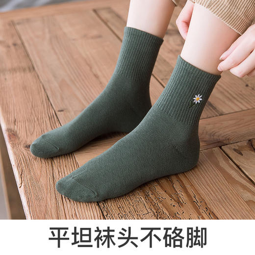 爱帝女士中筒袜刺绣小菊花女袜5双装 商品图3