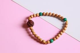 LSTX0200°印度老山檀香|孔雀石手链手串