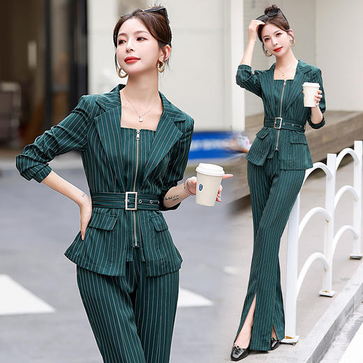 时尚简约，大方气质优雅收腰显瘦性感甜美百搭修身条纹两件套HR-HMQY2817 商品图2
