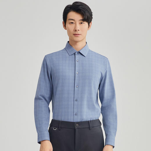 圣得西方领格纹磨毛衬衫2025秋款中青年加厚商务休闲衬衣男 商品图1
