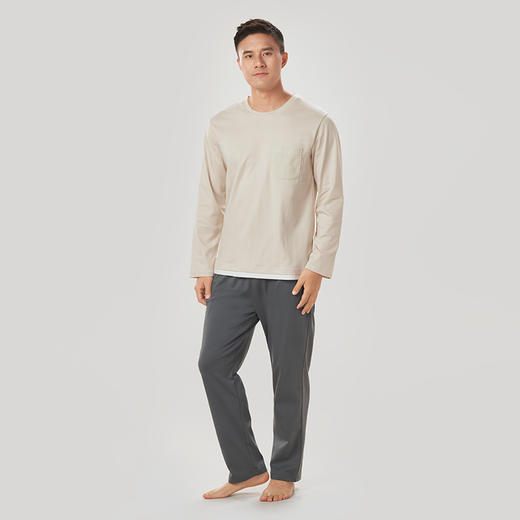都市丽人都市锋尚生活家居男士睡衣双面无尘棉棉质薄款长袖长裤类家居服套装FH32J3 商品图1