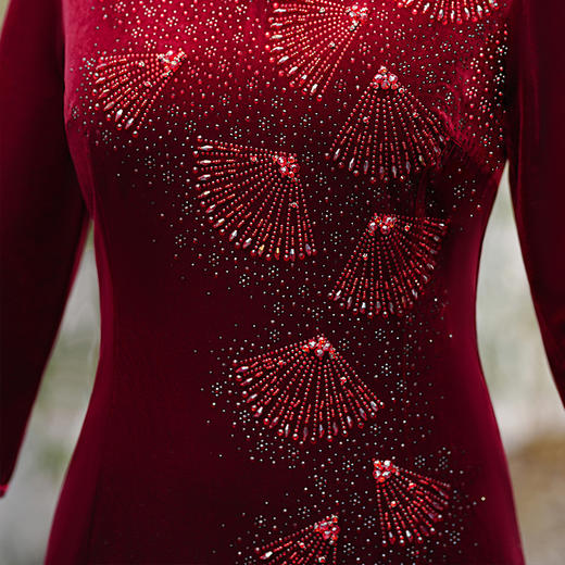 MLY韩国金丝绒天鹅绒连衣裙丈母娘敬酒服春秋七分袖 商品图3