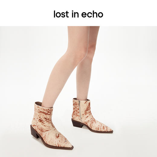 [断码]lost in echo设计师品牌尖头牛皮粗跟阔筒踝靴切尔西靴通勤短靴女 商品图4
