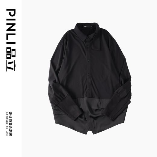 PINLI品立裁魂秋季新品尖领纯色长袖衬衫拼接休闲潮牌男衬衣BC233113005 商品图5