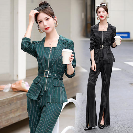 时尚简约，大方气质优雅收腰显瘦性感甜美百搭修身条纹两件套HR-HMQY2817 商品图1