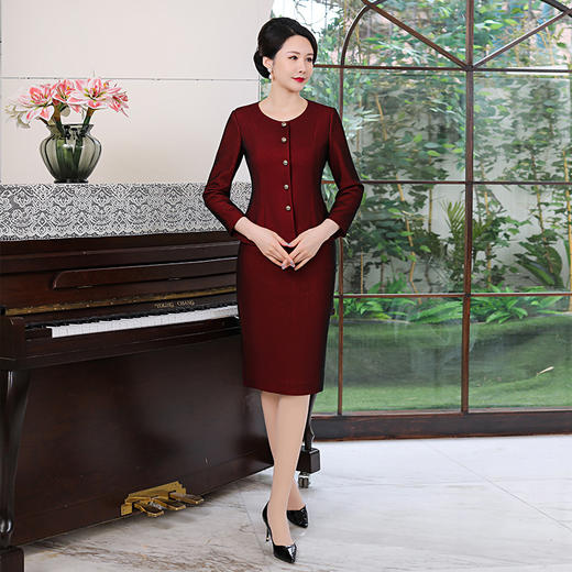 MLY秋装新款两件套钉珠中长款过膝圆领开衫外套妈妈装 商品图2