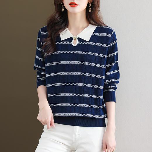 秋季新款，条纹针织打底衫长袖上衣时尚洋气女装早秋娃娃领毛衣CC-28-6667 商品图2