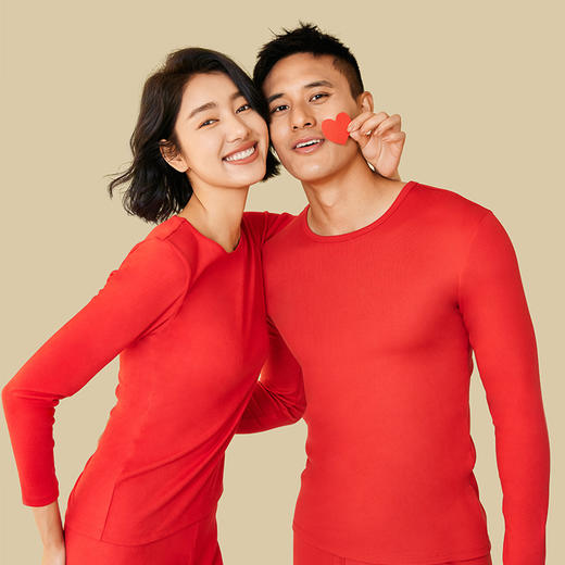 都市丽人轻暖保暖衣女5至15度适穿阳离子罗纹绒保暖衣薄款套装秋衣秋裤新年本命年红品LW31A1 商品图3