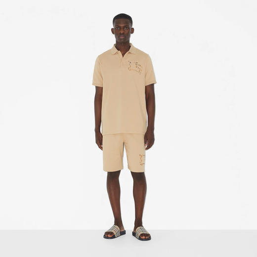 BURBERRY 巴宝莉 男士格纹马术骑士徽标棉质珠地网眼布短袖Polo衫 卡其色 8072704 A7405 商品图1
