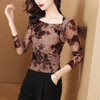 修身洋气，复古印花拼接半高领网纱打底衫女秋内搭长袖T恤KQL-D36N2902 商品缩略图2