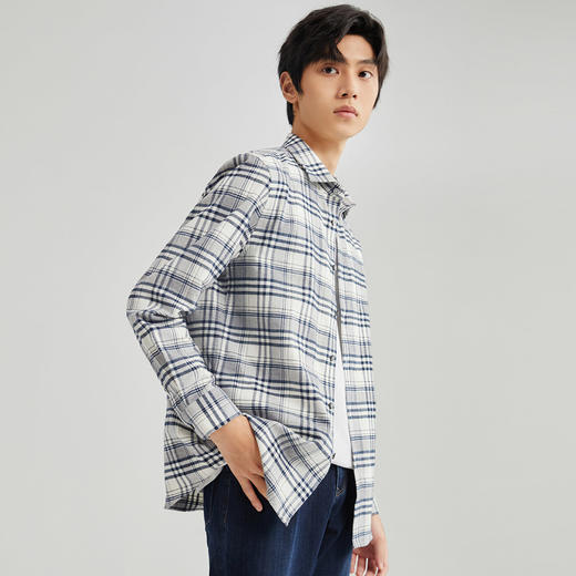 【100%棉】圣得西磨毛保暖商务休闲纯棉长袖衬衫秋冬新款格纹衬衣2352954511A 商品图3