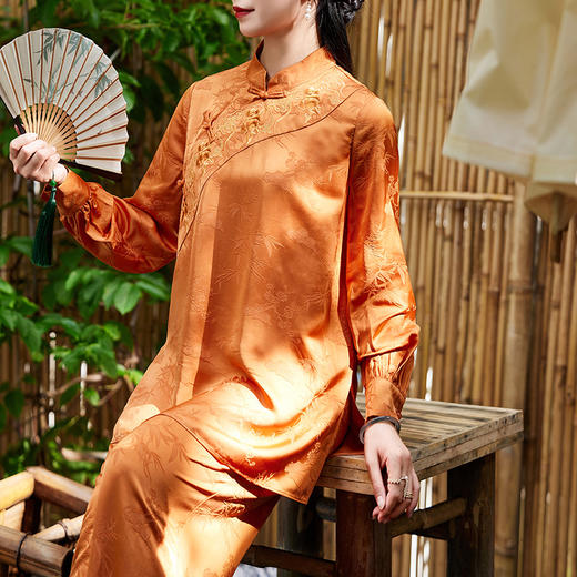 复古民族风，新中式休闲改良唐装长袖上衣高腰阔腿裤刺绣套装OG-9452 商品图0