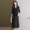 秋季新款，海军领针织打底羊毛网纱长裙小香风拼接假两件连衣裙CC-28-6659 商品缩略图2