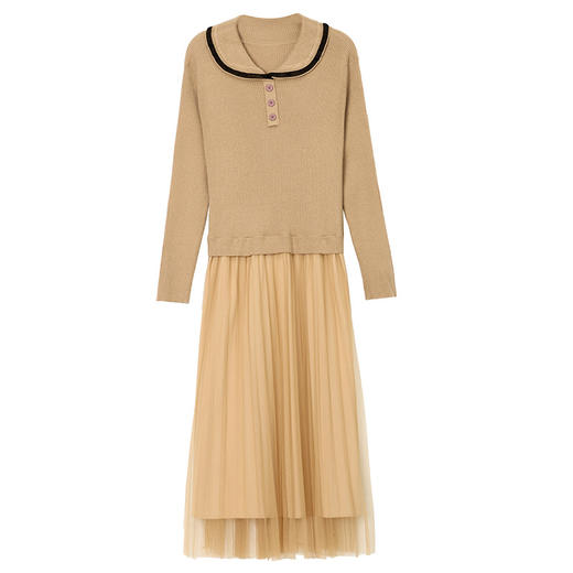 秋季新款，海军领针织打底羊毛网纱长裙小香风拼接假两件连衣裙CC-28-6659 商品图4