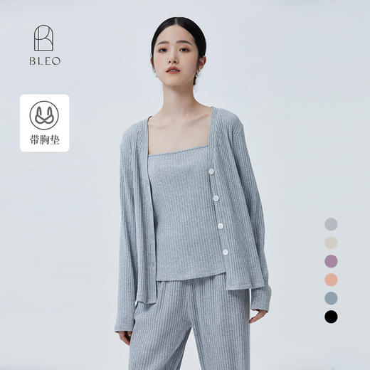 简约舒适   BLEO罗纹针织背心长裤开衫三件套装 商品图13