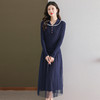 秋季新款，海军领针织打底羊毛网纱长裙小香风拼接假两件连衣裙CC-28-6659 商品缩略图3
