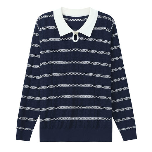 秋季新款，条纹针织打底衫长袖上衣时尚洋气女装早秋娃娃领毛衣CC-28-6667 商品图4