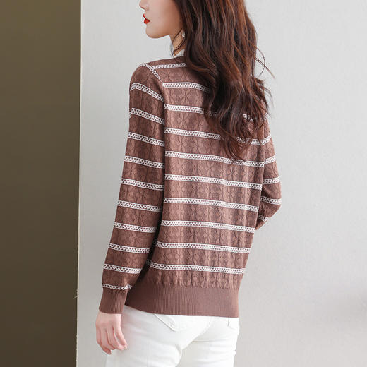 秋季新款，条纹针织打底衫长袖上衣时尚洋气女装早秋娃娃领毛衣CC-28-6667 商品图3