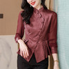 早秋新款，国潮气质缎面衬衫女别致复古斜门襟修身显瘦长袖衬衫KQL-B43N8386 商品缩略图1