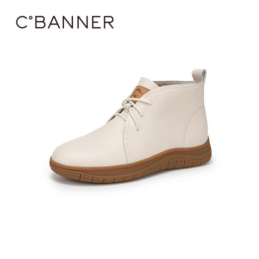 千百度平底休闲高帮鞋秋冬真皮显瘦厚底增高短靴女鞋舒适A23583302 商品图1