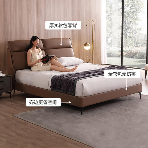 喜梦宝软床简约意式主卧生态真皮床1.8米皮艺软床轻奢双人床 商品图4