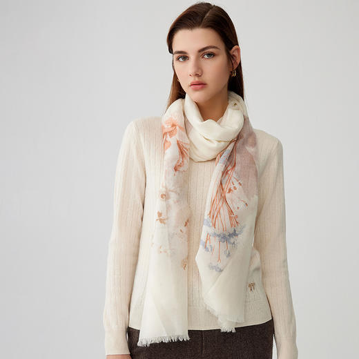 【纯羊毛围巾】23年秋冬新品100%绵羊毛植物印花百搭丝巾 商品图0