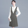 修身时尚，秋款圆领长袖通勤优雅气质A字裙格纹假两件连衣裙QYM-AH-23A1945-L 商品缩略图1