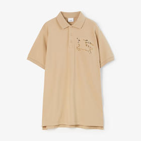 BURBERRY 巴宝莉 男士格纹马术骑士徽标棉质珠地网眼布短袖Polo衫 卡其色 8072704 A7405