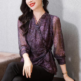 新中式立领黑色衬衫，秋新款宽松显瘦衬衣长袖复古刺绣蕾丝衫KQL-B43N8388