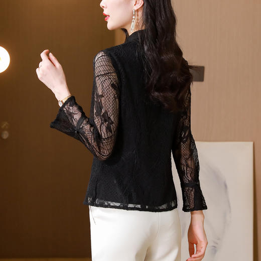 国风气质，秋装新款复古盘扣蕾丝上衣显瘦长袖打底衫KQL-B43N8385 商品图1