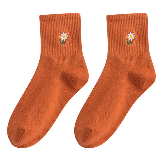 爱帝女士中筒袜刺绣小菊花女袜5双装 商品图6