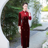 MLY旗袍金丝绒中长款钉珠旗袍立领 商品缩略图0