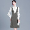 修身时尚，秋款圆领长袖通勤优雅气质A字裙格纹假两件连衣裙QYM-AH-23A1945-L 商品缩略图0
