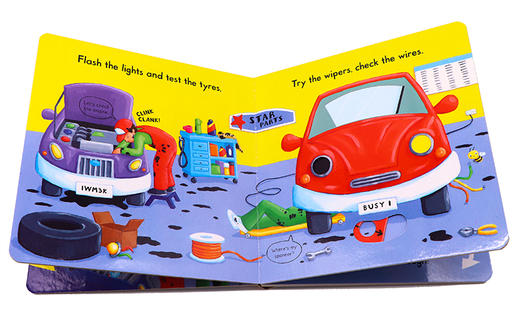 Busy系列 忙碌的车库 英文原版绘本 Busy Garage 忙碌的修车厂 推拉滑动机关操作纸板书 儿童英语启蒙趣味游戏玩具书 英文版书籍 商品图2