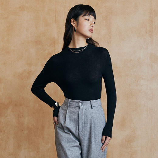 IN AND ON可机洗绵羊毛 无缝一体半高领针织打底衫53628 商品图3