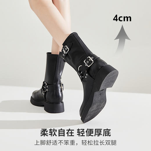 西遇复古厚底短靴女新款秋季棕色马丁靴美式机车废土风靴子D0033827 商品图1