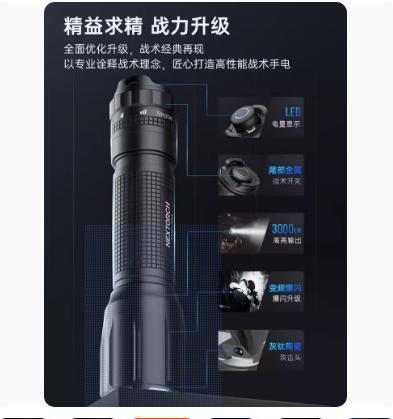 纳丽德TA30C MAX战术专用手电筒强光远射可充电便携超亮搜救手电 商品图1