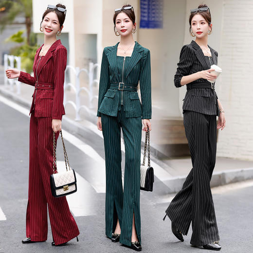 时尚简约，大方气质优雅收腰显瘦性感甜美百搭修身条纹两件套HR-HMQY2817 商品图3