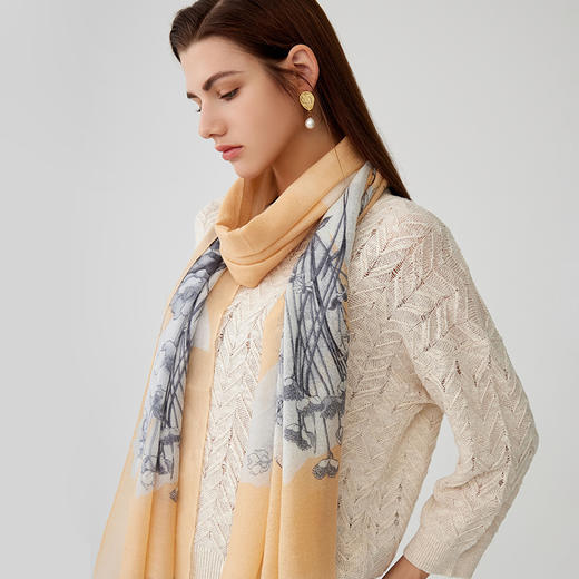 【纯羊毛围巾】23年秋冬新品100%绵羊毛植物印花百搭丝巾 商品图5