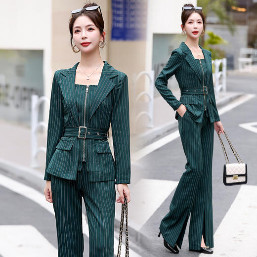 时尚简约，大方气质优雅收腰显瘦性感甜美百搭修身条纹两件套HR-HMQY2817 商品图5