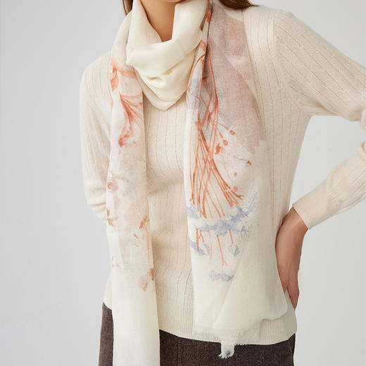 【纯羊毛围巾】23年秋冬新品100%绵羊毛植物印花百搭丝巾 商品图2