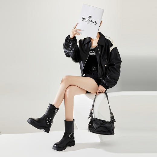 西遇复古厚底短靴女新款秋季棕色马丁靴美式机车废土风靴子D0033827 商品图3