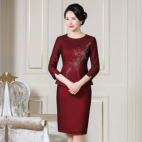 MLY秋装新款两件套钉珠中长款过膝圆领