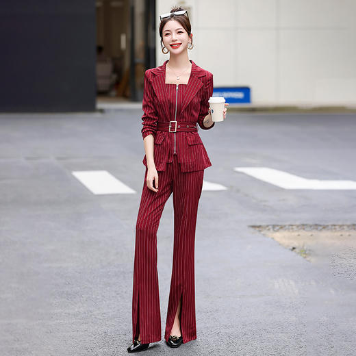 时尚简约，大方气质优雅收腰显瘦性感甜美百搭修身条纹两件套HR-HMQY2817 商品图9